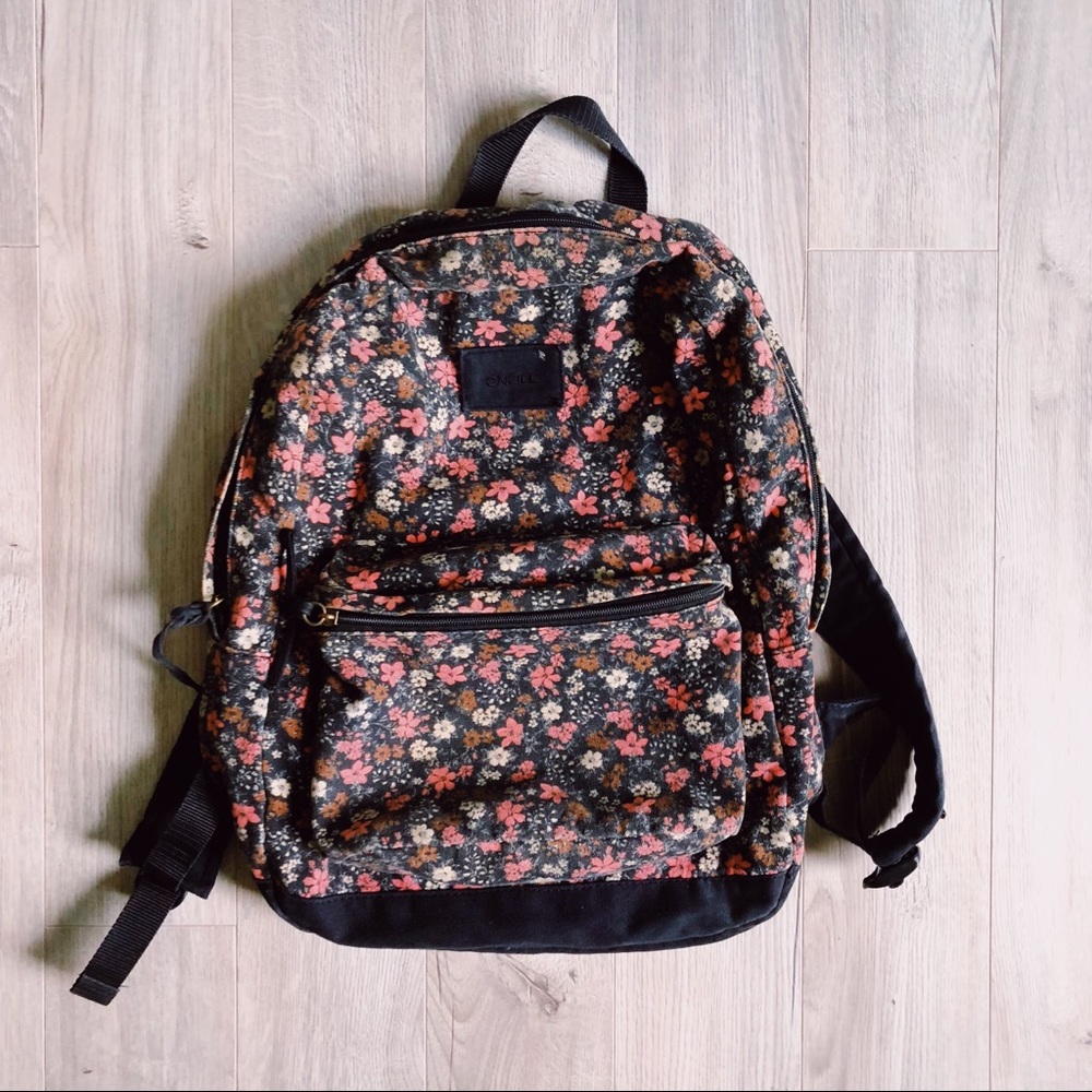 Black Flower patterned backpack - Picture 1 of 4